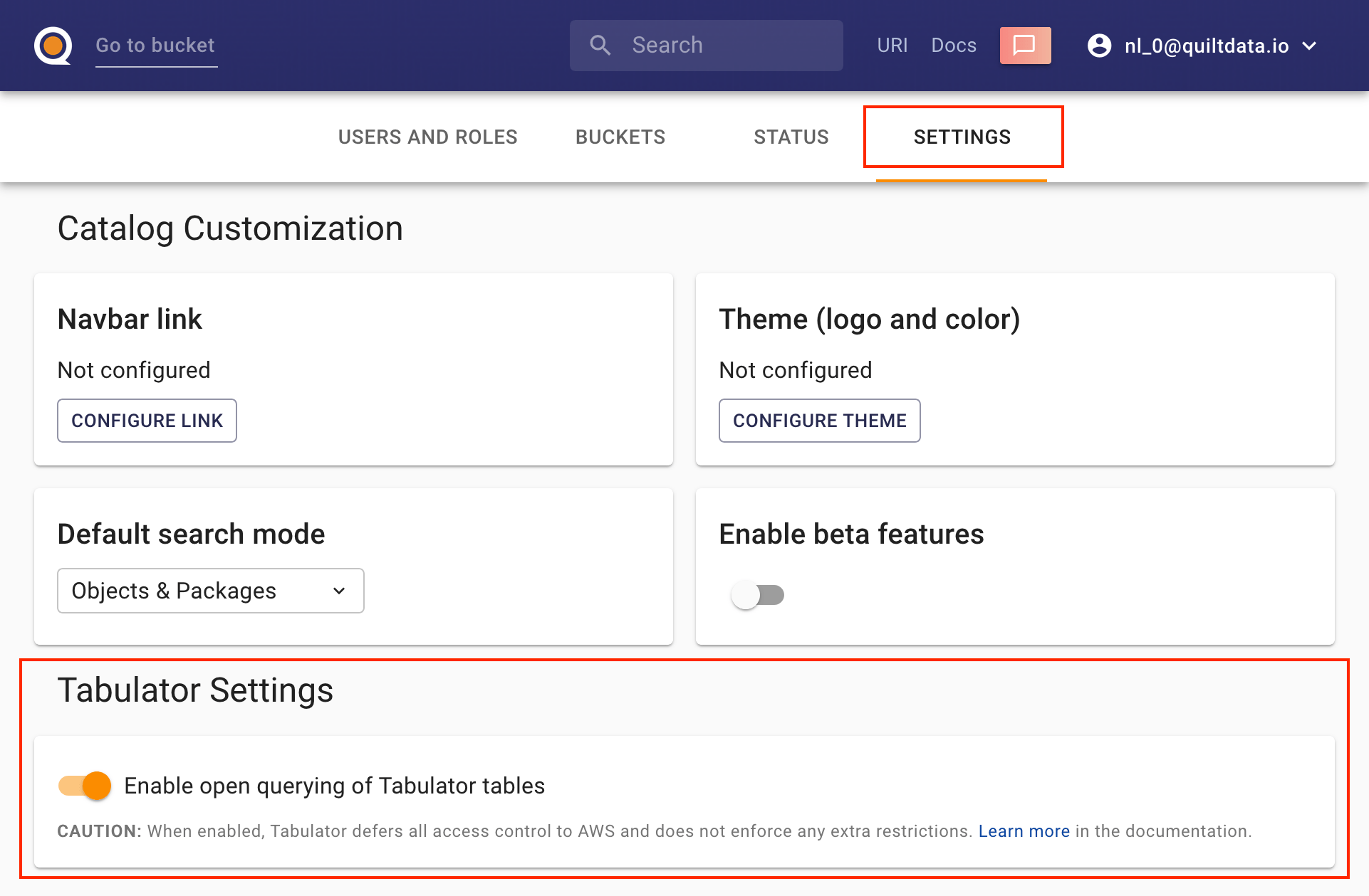 Tabulator Settings
