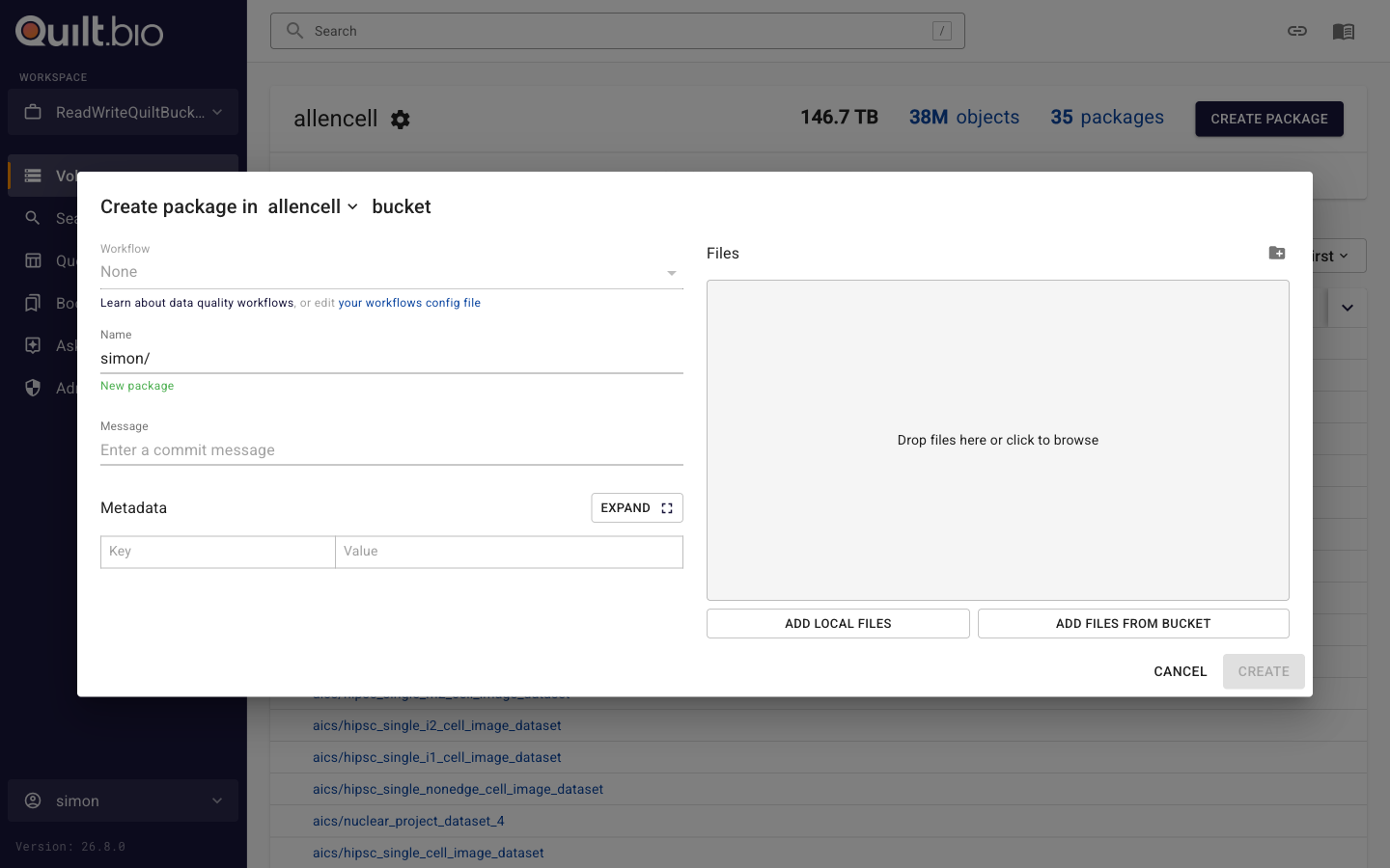 Create package dialog