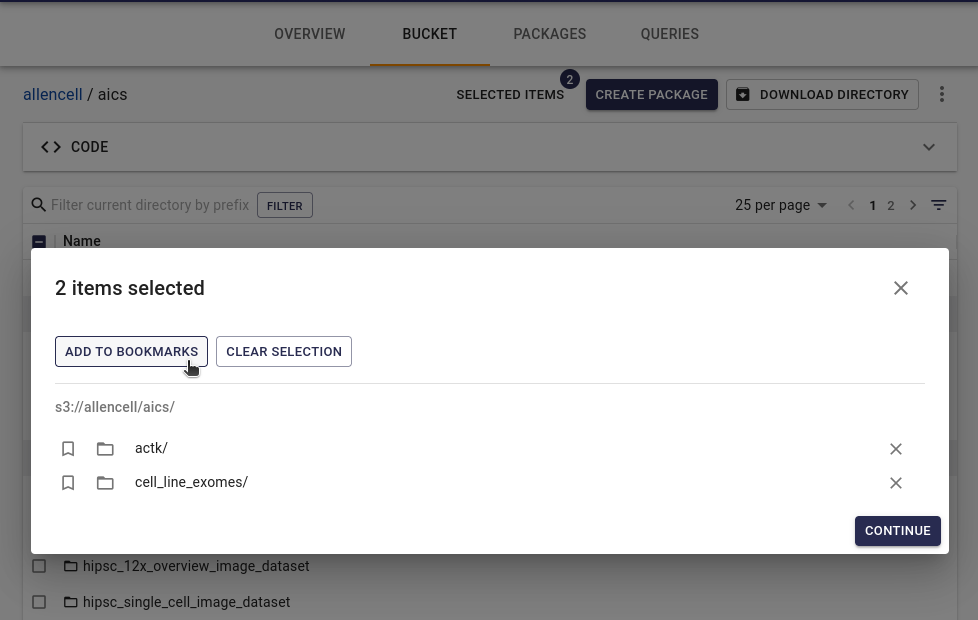 Add selected files to bookmarks