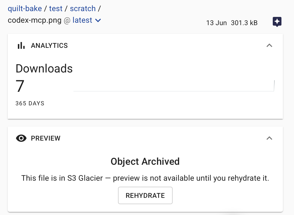 Glacier S3 object preview with Rehydrate
button