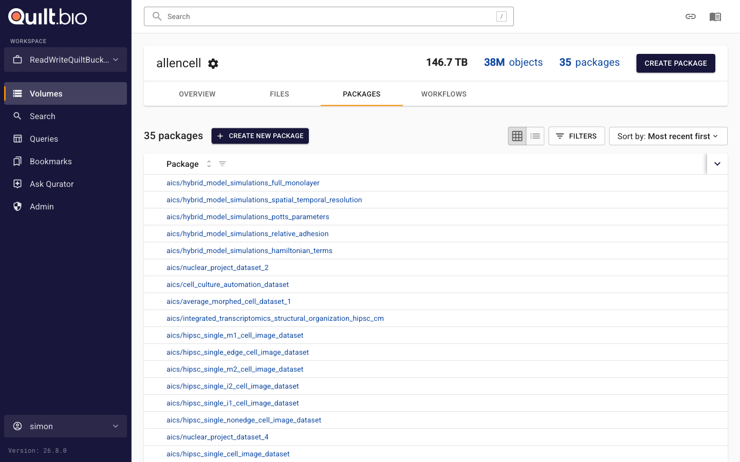Packages tab