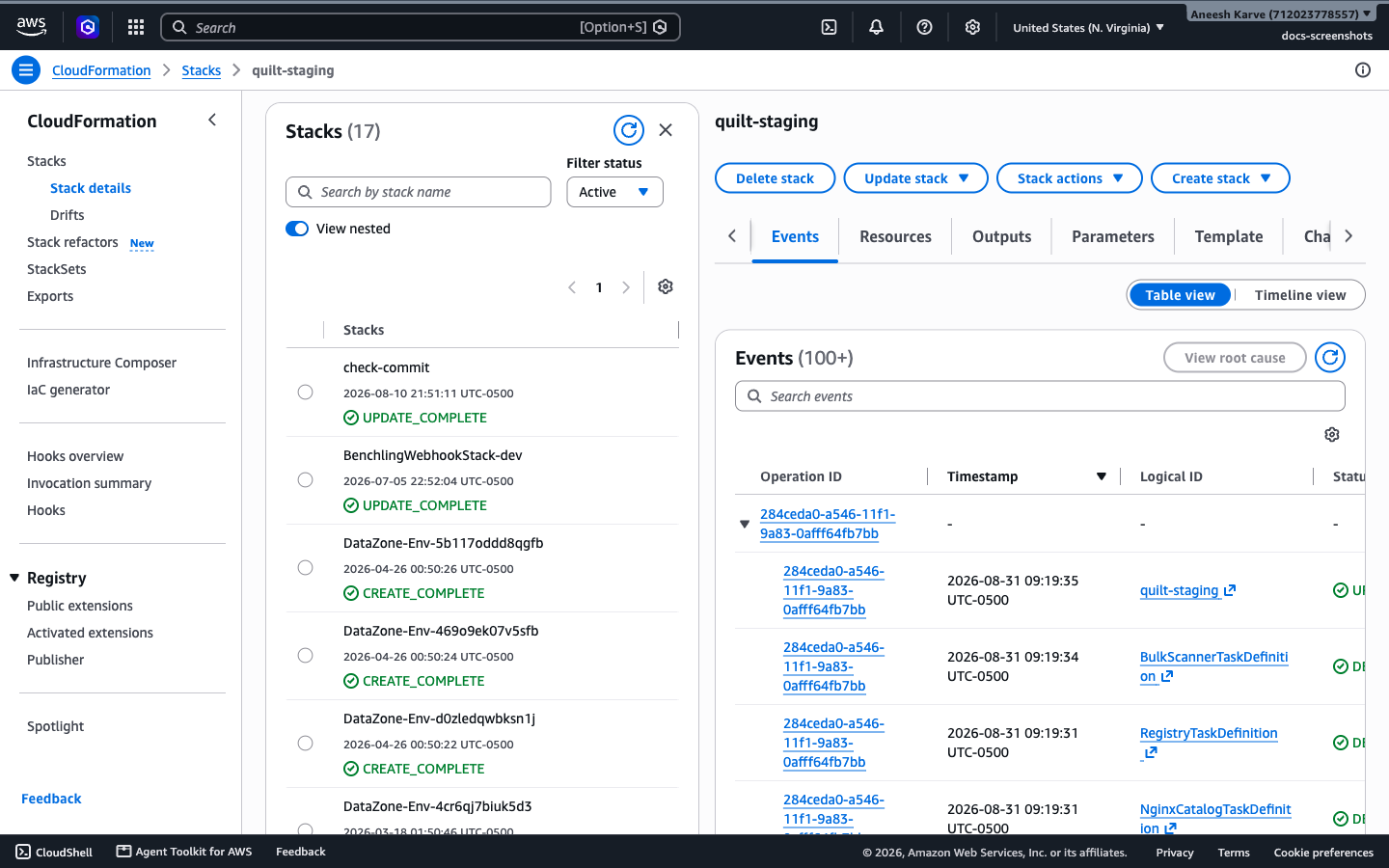 Stack events page