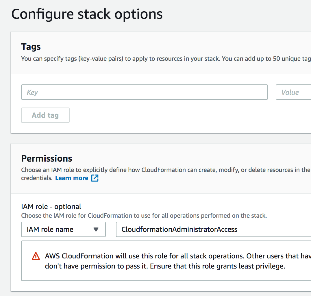Specifying stack role